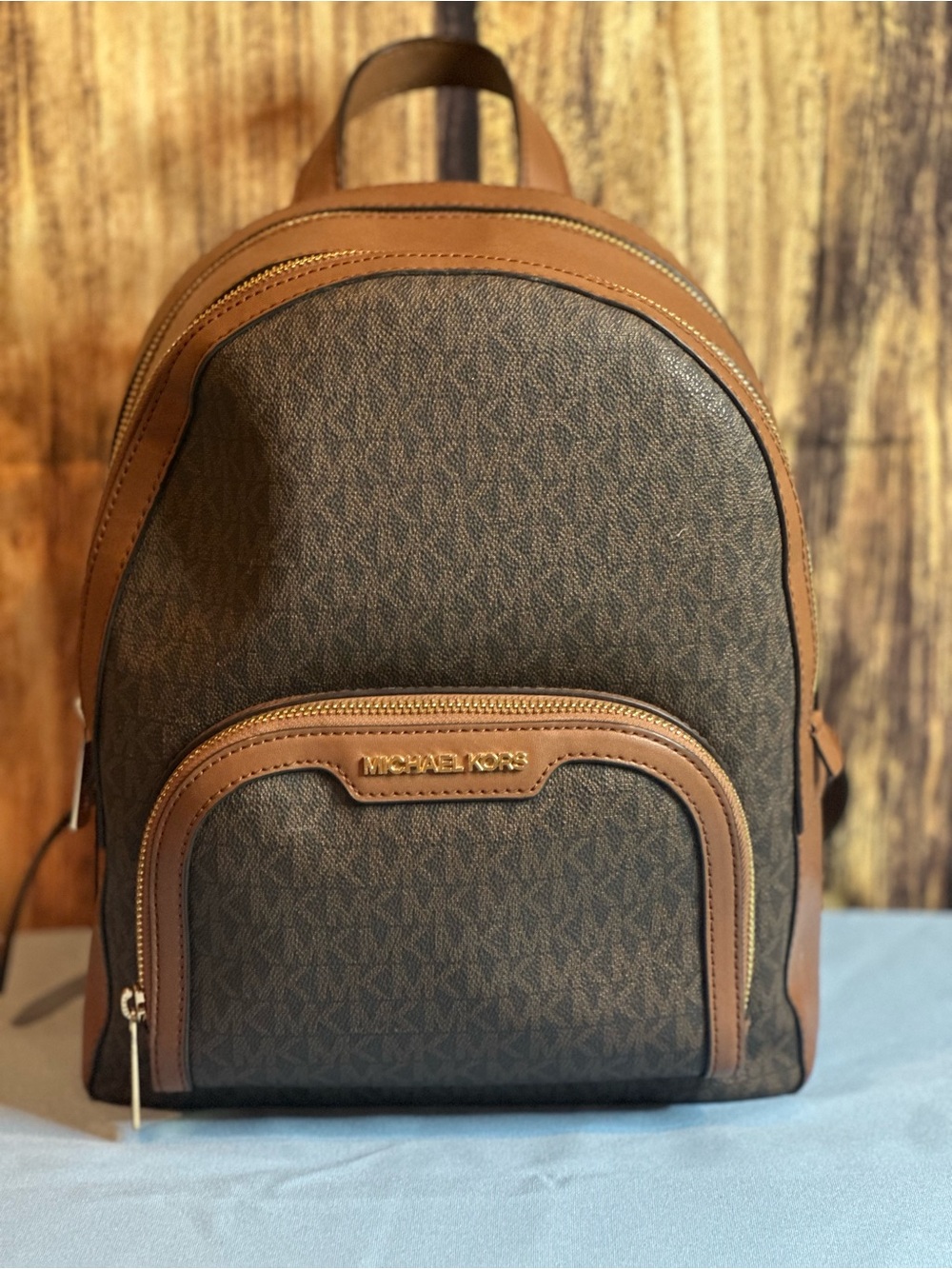 Michael Kors Brown and Tan Logo Backpack
